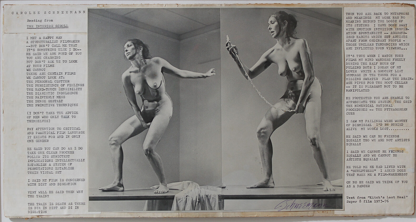 Carolee Schneemann, Interior Scroll (1975)